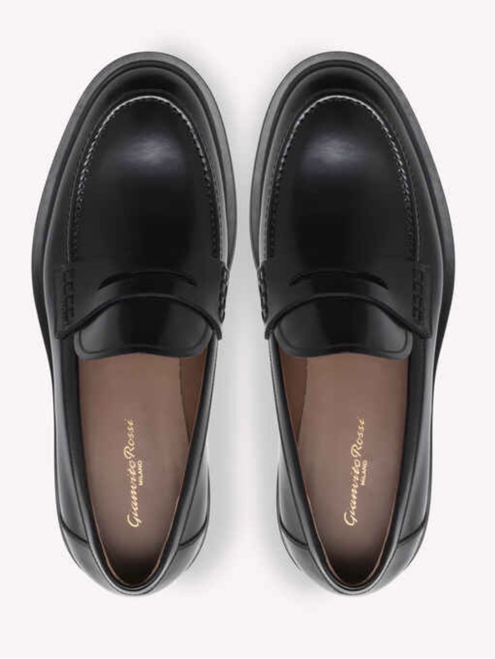 Gianvito Rossi Black Leather Penny Loafers with Gold Logo Insole